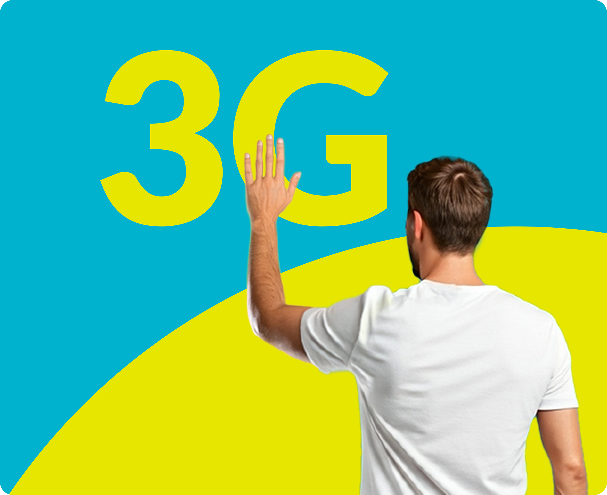 mężczyzna trzymający dłoń na napisie 3G